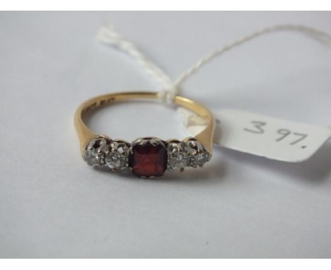 Five stone ruby and diamond 18ct ring 2.9g. size Q   