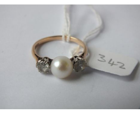 Three stone pearl paste ring in 9ct. size M    