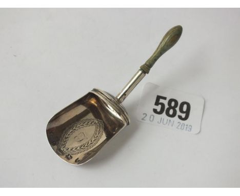George III scoop shaped caddy spoon with tinted  turn handle B'ham 1804 by Cocks &amp; Betteridge    