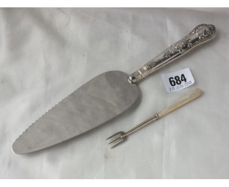 Silver handled pie server and a pickle fork    