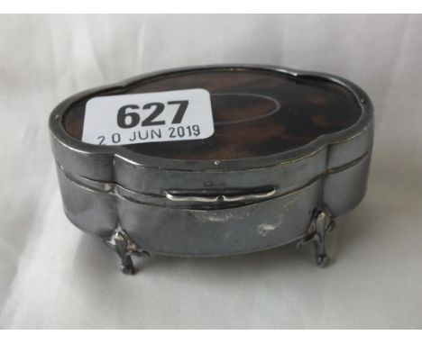 Oval ring box with tortoise shell inset cover, 3.25" wide  B'ham 1912         