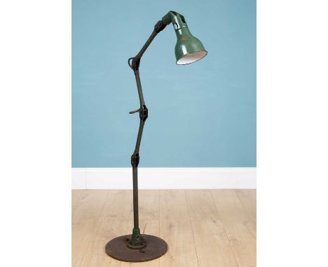A Mek Elek racing green industrial floor lamp, 1930s four arm design, 120cm highGood used condition.