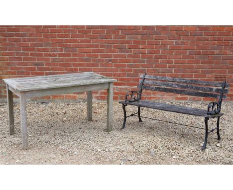 A teak garden table with rectangular top by Gloucester Leisure Furniture Ltd, 120cm x 70cm x 68.5cm; together with a small ga