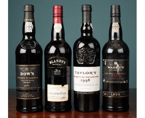 Three bottles of Late bottled vintage port; Taylor's. Warre's &amp; Dow's, and a bottle of Blandy's 'Rainwater' Madeira (4)Al