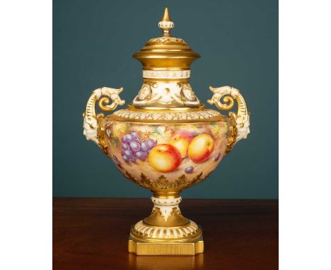 A Royal Worcester vase and cover, decorated by John Freeman, mid-20th Century, signed and with model number '1572', 14cm diam