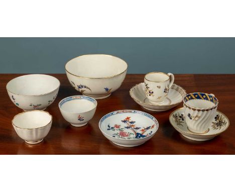 A group of 18th century porcelain consisting of a Royal Worcester coffee cup and saucer and a similar slop bowl; a tea bowl a