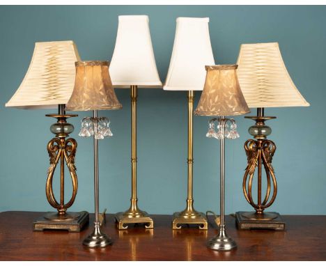 Three pairs of modern table lamps each with lampshades, the largest 59cm high (6)The lamp bases in good condition, the shades