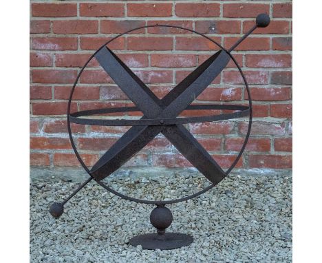 A large wrought iron armillary sphere sundial, 76cm high overallOxidized but in good condition.
