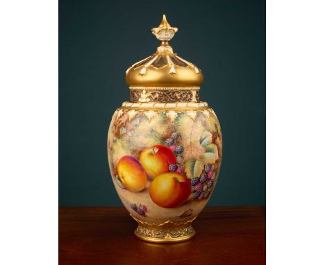 A Royal Worcester pot pourri vase, mid-20th Century, decorated by Harry Ayrton, signed and with model number '2048', with inn