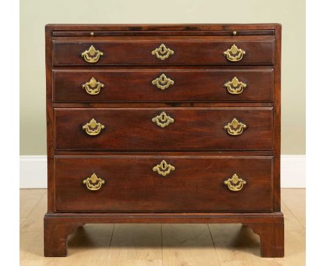 A 19th century mahogany caddy topped chest of drawers with brushing slide over four graduated drawers standing on bracket fee