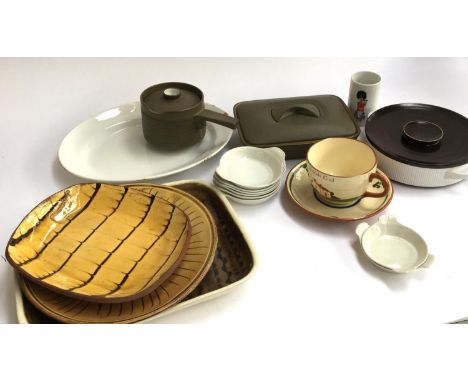 A mixed lot of studio pottery and other ceramics, to include Denby tureen and saucepan; white Royal Worcester fireproof dishe