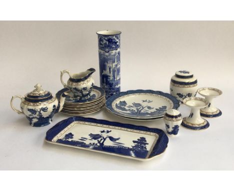 A small quantity of Royal Doulton and Booths 'Old Willow' pattern china, to include teapot, milk jug, plates, side plates, ca