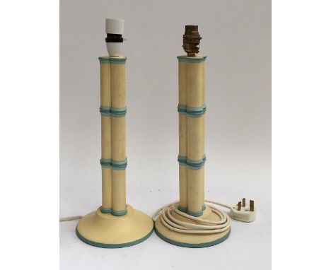A pair of painted faux bamboo lamp bases, 35cmH 