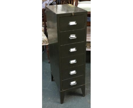 A vintage six drawer filing cabinet, in dark green, 29x42x99cmH 