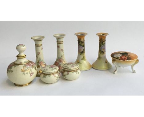 A collection of floral Noritake porcelain, to include candle holders and trinket pot 