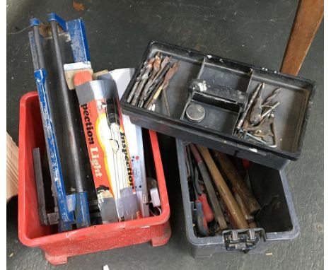 Two boxes of hand tools, including various screwdrivers, drillbits, allen keys etc 