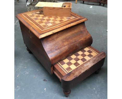 An unusual 19th century mahogany commode, later converted for use as both library steps and as a chess board; together with a