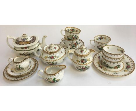 A Copeland Spode 'Peplow' part tea service, 17 pieces, to include teapots, teacups, saucers, milk jug etc, some repairs 