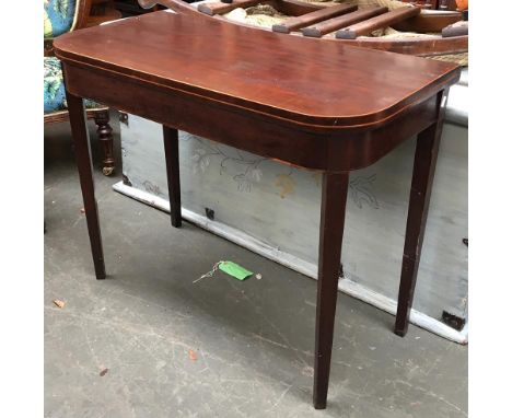 An early 19th century mahogany gateleg card table, the hinge top with green baize lined interior, on square tapered legs, 92c