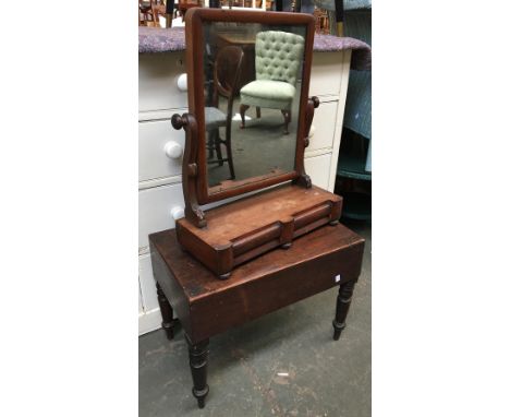A mahogany adjustable dressing mirror, with two drawers below, approx. 63cmH; together with a mahogany commode now converted 