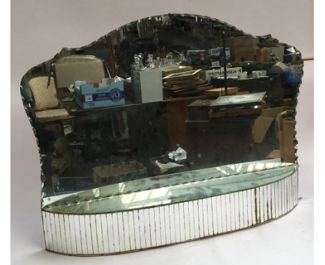 A Vintage shaped glass wall mirror with mirrored shelf,  75cmW 