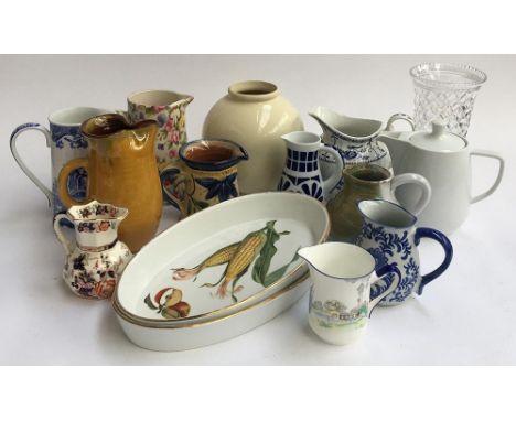 A mixed box of ceramics to include a vintage Mason's Mandarin jug; Royal Worcester baking dishes; Crown Burslem floral jug; S