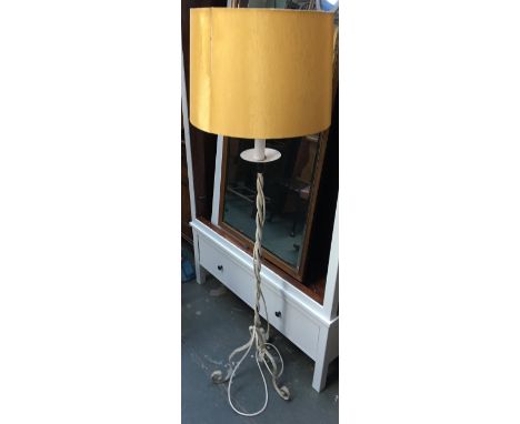 A white painted wrought iron standard lamp with shade, 156cmH 