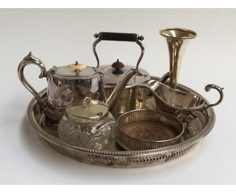 A silver spill vase, Chester, 1912, 18cmH; together with a quantity of plated item to include Elkington plate teapot, another