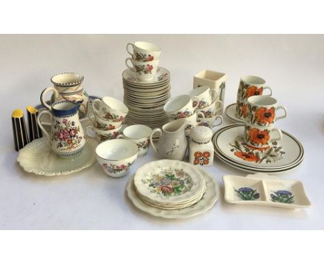 A Wedgwood 'Sandon' part tea set; together with a Royal Doulton 'Malvern' plates; Royal Doulton 'Frost Pine' jug; Meakin cup 