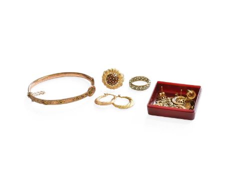 A Small Quantity of Jewellery, comprising of a 9 carat gold garnet cluster ring, finger size N1/2; an eternity ring, stamped 