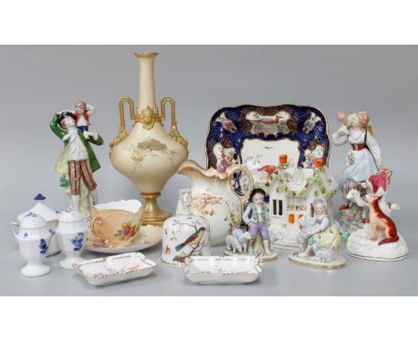 Decorative 19th Century and Later Porcelain, to include: a 20th century Meissen bell painted with birds and butterflies, a Ro
