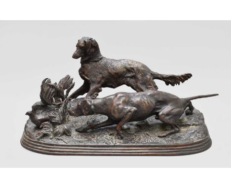 After Pierre Jules Mene (1810-1879), bronze of hounds and game, bearing signature, 40cm high