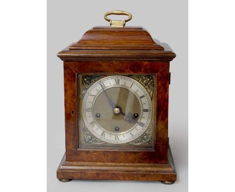 A Mahogany Chiming Mantel Clock, early 20th century, triple spring movement with a platform lever escapement and chiming on g