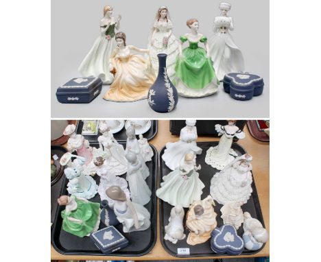A Small Collection of Figures, including Coalport, Nao, Royal Worcester, and other decorative items, etc. (two trays)