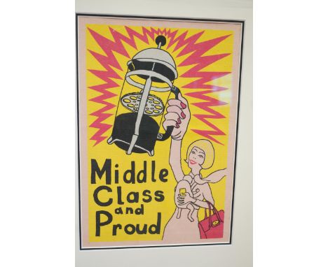 Grayson Perry titled Middle Class and Proud, print on cotton canvas monogramed to verso, glazed to front & verso. 60 cm x 49 