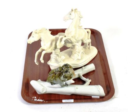 A Karl Ens porcelain model of running horses, together with a Koala wall pocket, model number 7404