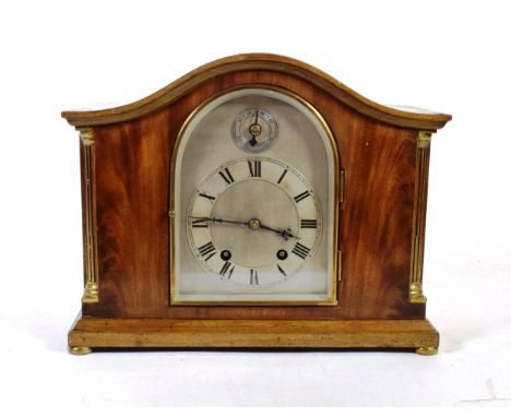 A mahogany quarter striking mantel clock, circa 1920, quarter ting-tang striking on two gongs
