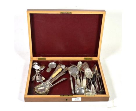 A quantity of silver including salad servers, caddy spoon and tea spoons, together with a quantity of silver plate including 