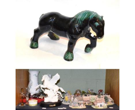 A Royal Doulton Pegasus model HN3547, two Aynsley vases, Liliput Lane models, etc