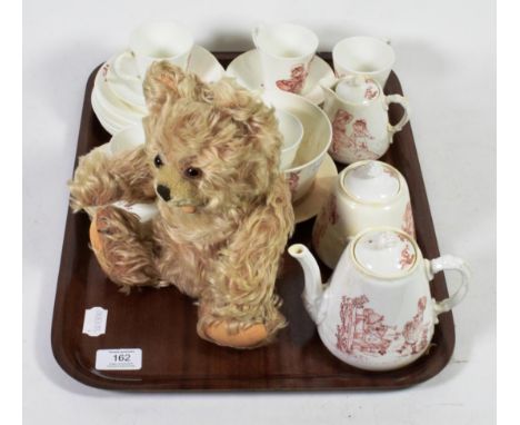 Zotty jointed Steiff bear; Kate Greenaway style nursery tea set; and Mintons &amp; Royal Worcester tea wares 