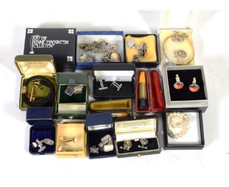 A quantity of costume jewellery including a pair of Liberty's cufflinks; fifteen pairs of cufflinks including silver examples