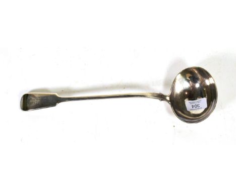 A Victorian silver soup ladle, Elizabeth Eaton, London 1847, engraved with a crest of a displayed eagle, ducally gorged and t