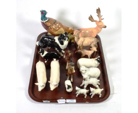 Beswick animal models including: Pheasant, model No. 1225, Stag, Doe and Fawn, pig models CH. Wall Queen and CH. Wall Boy, co