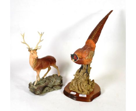 Beswick Stag, model No. 2629, golden brown satin matt and a Wildtrack model of a pheasant by A B Hayman, limited edition 156/