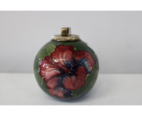 A Moorcroft (Walter Moorcroft) hibiscus table lighter with label 5 inches tall 