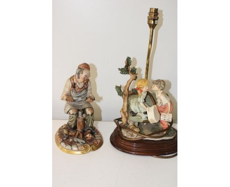 Two Capodimonte figurines (one as a table lamp).Lamp Height 38cm 