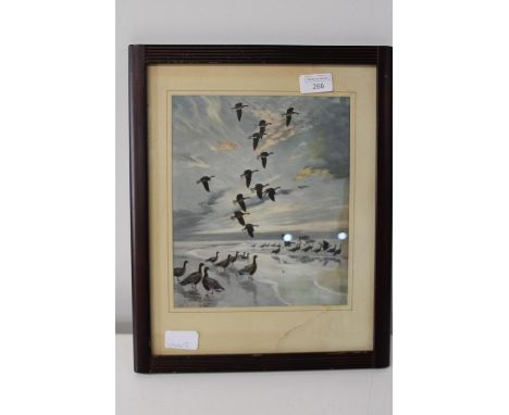 A framed print of geese in flight 39x31cm 