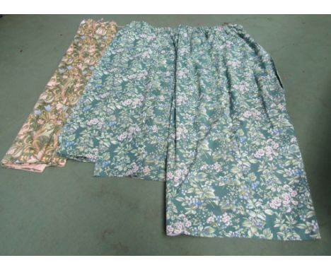 A pair of vintage Laura Ashley curtains dated 1991, 238cm wide x 210cm drop with a door curtain, 238cm wide x 210cm drop and 