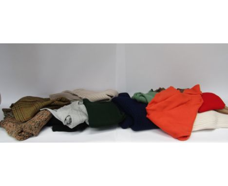 A box containing 1960s and 70s ladies knitwear including "The Scotch House" emerald green cashmere cardigan, classic knits an