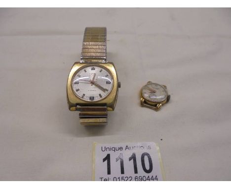 An Oris Super 17 jewel gents wrist watch and a Swiss watch head. There is no date. Ticks for few seconds when shook 